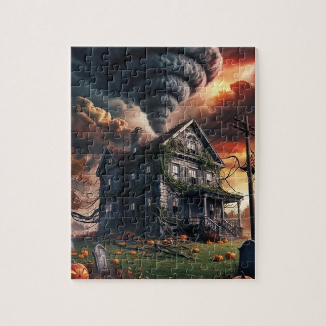 Gamla Halloween-hus och tornado Pussel (Vertikal)