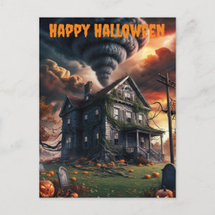 Gamla Halloween-hus och tornado Vykort