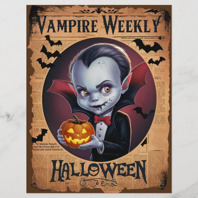 Gamla Halloween Newspaper Vampire Scrapbook Papper (Framsida)
