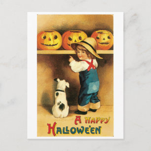 Gamla Halloween, pojke med marionett Vykort