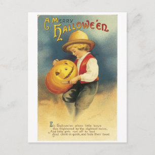 Gamla Halloween, pojken gör Jack-o-lantern Vykort