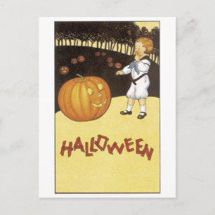 Gamla Halloween, pojken möter Jack-o-lantern Vykort