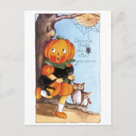 Gamla Halloween, Pumpkin-flicka, Black cat Vykort
