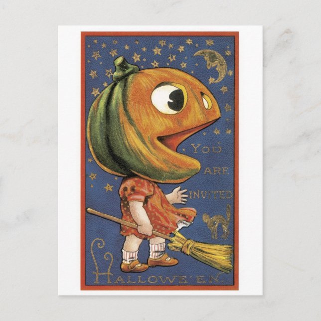 Gamla Halloween, Pumpkin-flicka Vykort (Framsida)