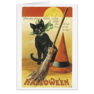 Gamla Halloween, svart katt Hälsningskort