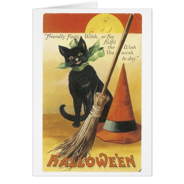 Gamla Halloween, svart katt Hälsningskort (Framsidan)