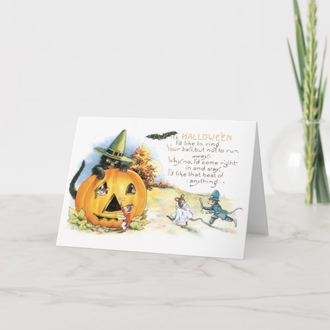 Gamla Halloween, svart katt och möss Kort (Framsida)