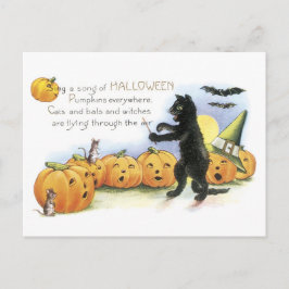 Gamla Halloween, svart katt och pumpkins Vykort