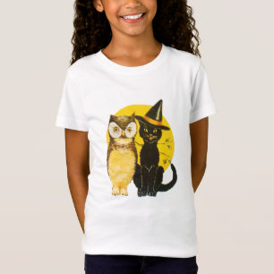 Gamla Halloween, svart katt och Uggla T Shirt
