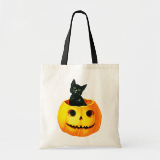 Gamla Halloween, svart katt på Pumpkin Tygkasse