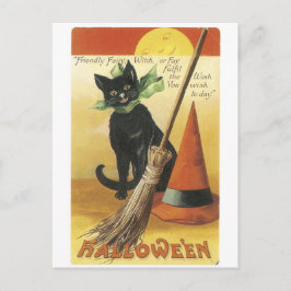 Gamla Halloween, svart katt Vykort
