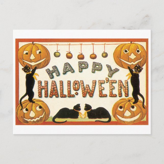 Gamla Halloween, Svarta katter Vykort (Framsida)