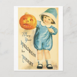 Gamla Halloween, tjejen som håller Pumpkin Vykort