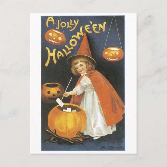 Gamla Halloween, Witch-flicka Vykort (Framsida)
