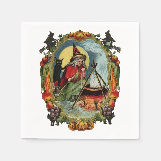 Gamla Halloween, Witch med Black cat Pappersservett (Framsidan)