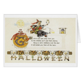 Gamla Halloween, Witch med Uggla Hälsningskort