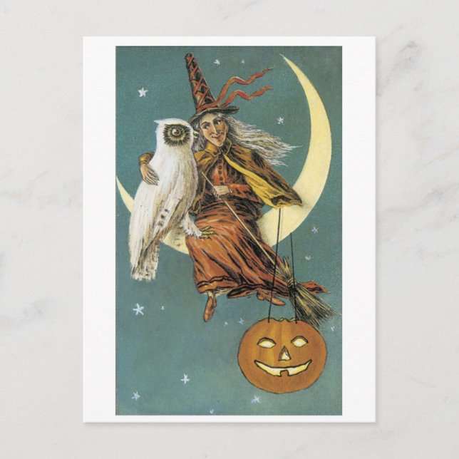 Gamla Halloween, Witch med Uggla Vykort (Framsida)
