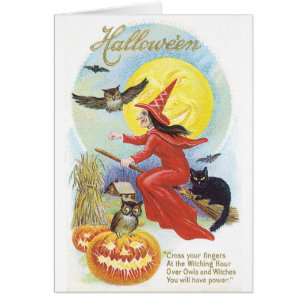 Gamla Halloween, Witch och Uggla Hälsningskort
