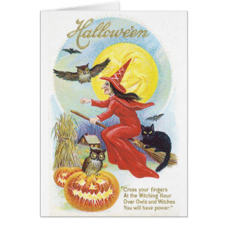 Gamla Halloween, Witch och Uggla Hälsningskort