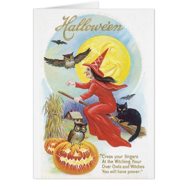 Gamla Halloween, Witch och Uggla Hälsningskort (Framsidan)