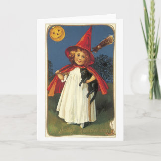 Gamla Halloween, Witch-tjejen med svart katt Kort