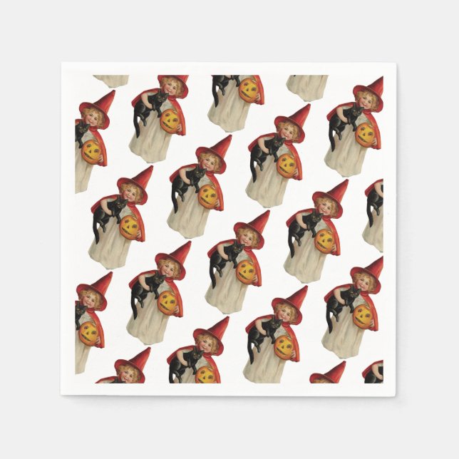 Gamla Halloween, Witch-tjejen med svart katt Pappersservett (Framsidan)