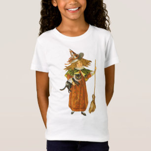 Gamla Halloween, Witch-tjejen med svart katt T Shirt