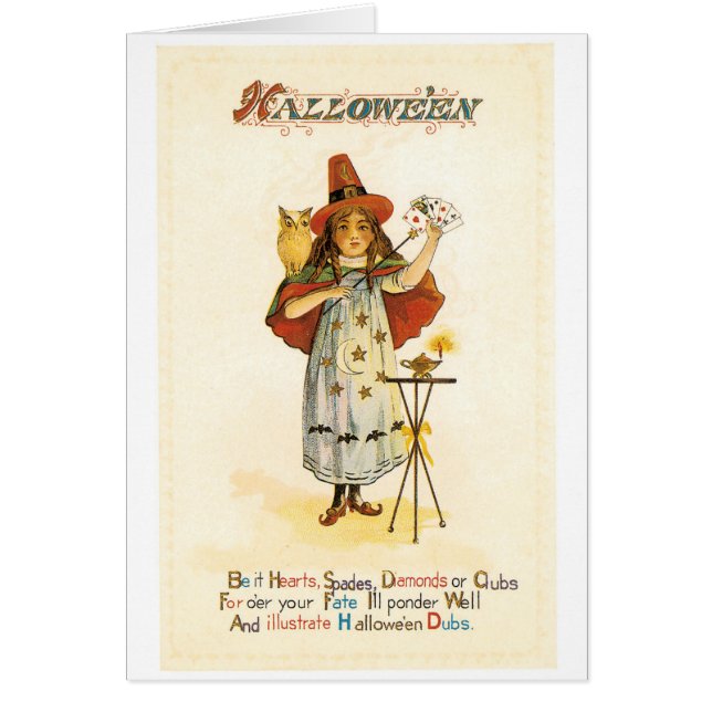 Gamla Halloween, Witch-tjejen med Uggla Hälsningskort (Framsidan)