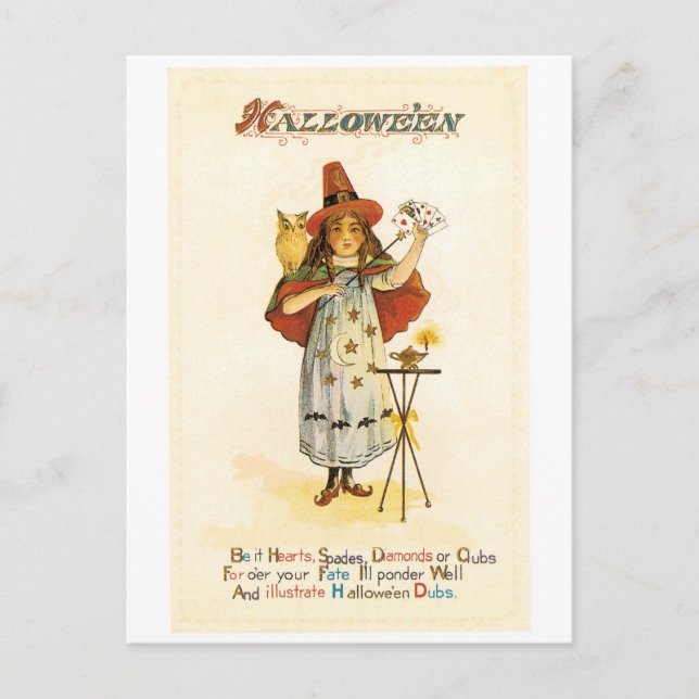 Gamla Halloween, Witch-tjejen med Uggla Vykort (Framsida)