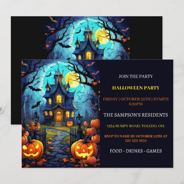 Gamla hemsökta Halloween fest-inbjudningar Inbjudningar (Fram/baksida)