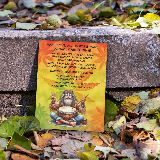 Gamla Hippie Man-Födelsedagsfesten Inbjudningar (Skapare uppladdad)