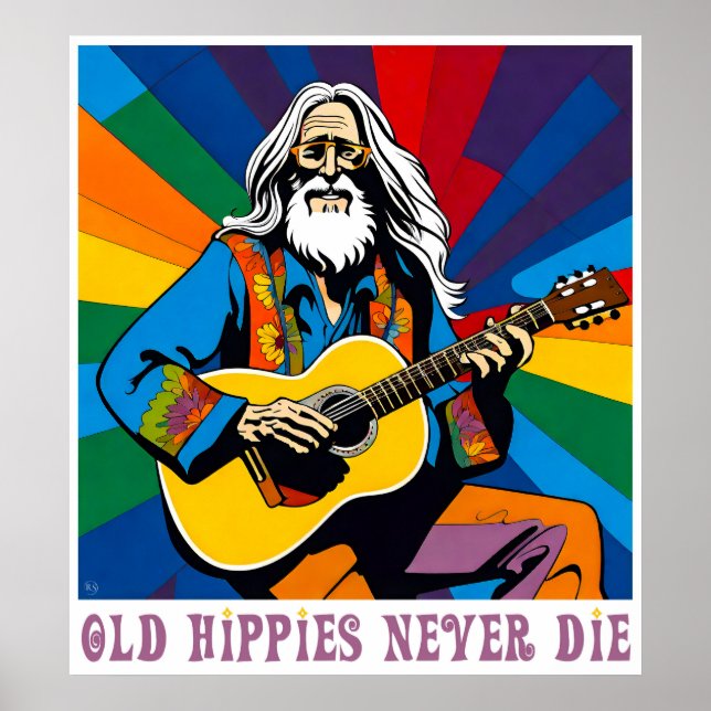 Gamla hippies dör aldrig poster (Framsidan)