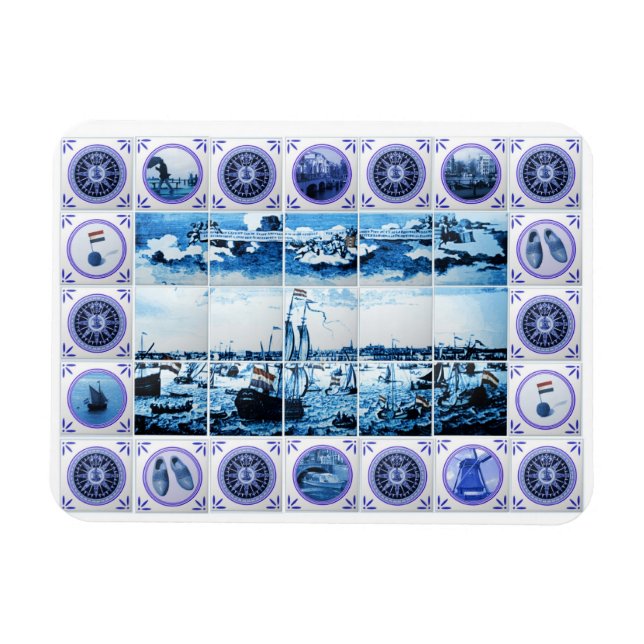 Gamla Holland Delft Blue DelSoftware Stil Tile Mur Magnet (Horisontell)