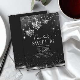 Gamla Hollywood B & W Chandeliers Sweet 16 ID1108 Inbjudningar