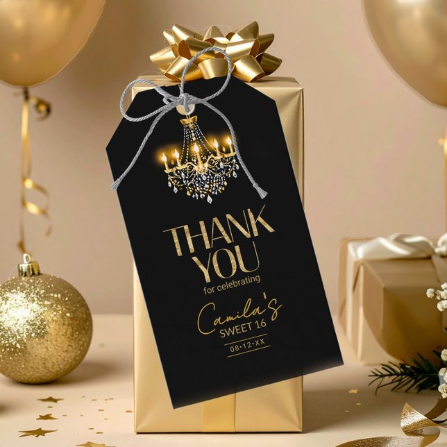 Gamla Hollywood Glam Chandelier Sweet 16 ID1108 Presentetikett (Skapare uppladdad)