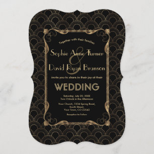 Gamla Hollywood Guld Black Underbar Gatsby Bröllop Inbjudningar