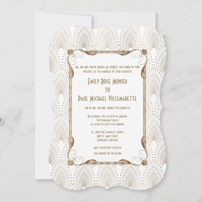 Gamla Hollywood Underbar Gatsby White Wedding bjud Inbjudningar (Framsida)