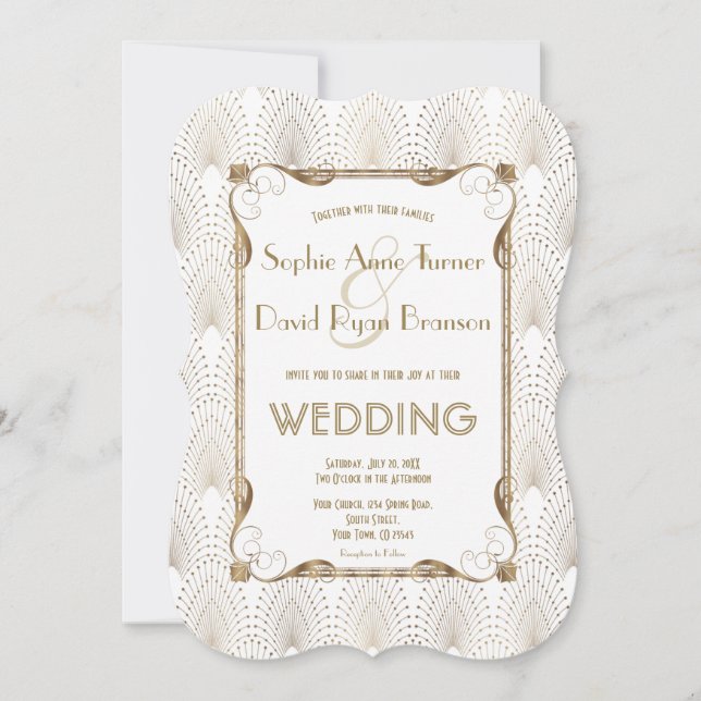 Gamla Hollywood Underbar Gatsby White Wedding bjud Inbjudningar (Framsida)