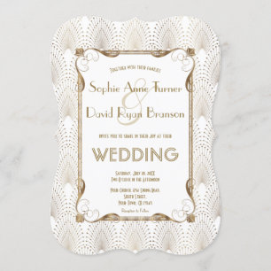 Gamla Hollywood Underbar Gatsby White Wedding bjud Inbjudningar