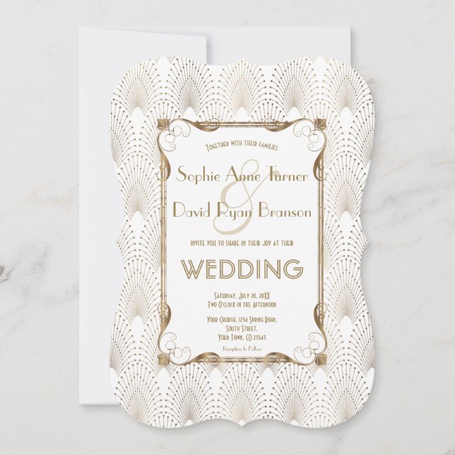 Gamla Hollywood Underbar Gatsby White Wedding bjud Inbjudningar (Framsida)