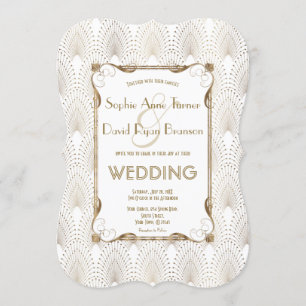 Gamla Hollywood Underbar Gatsby White Wedding bjud Inbjudningar