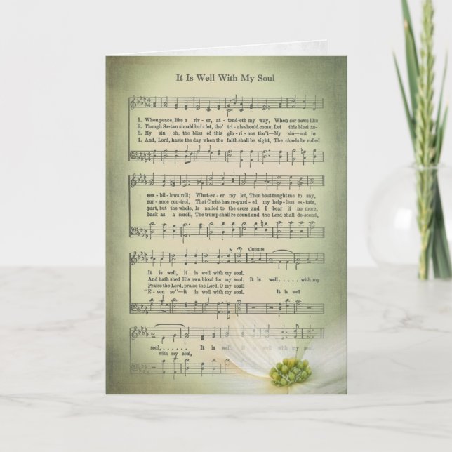 Gamla hymn lakan-musik med blomma för sympati kort (Framsida)