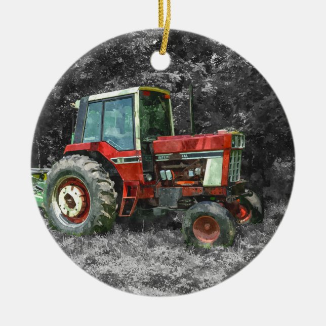 Gamla Internationell Tractor Painterly Julgransprydnad Keramik (Framsidan)