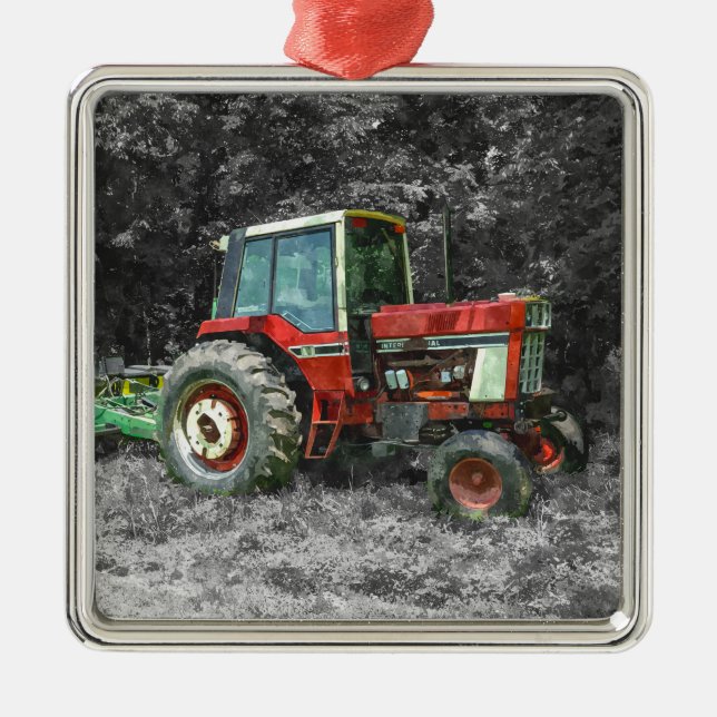 Gamla Internationell Tractor Painterly Julgransprydnad Metall (Framsidan)