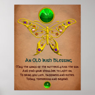 Gamla Irish Blating Parchment med Guld Butterfly Poster
