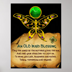 Gamla Irish Blating Parchment med Guld Butterfly Poster