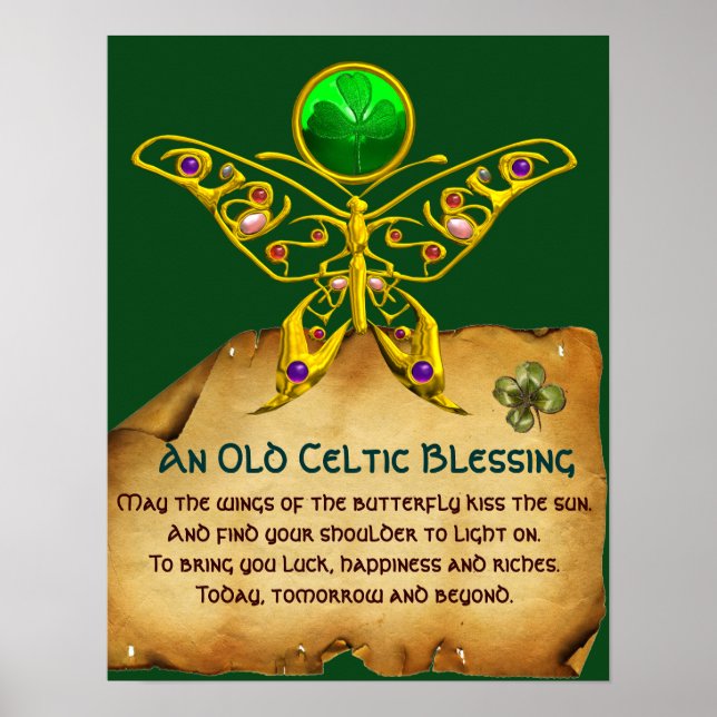 Gamla Irish Blating Parchment med Guld Butterfly Poster (Framsidan)