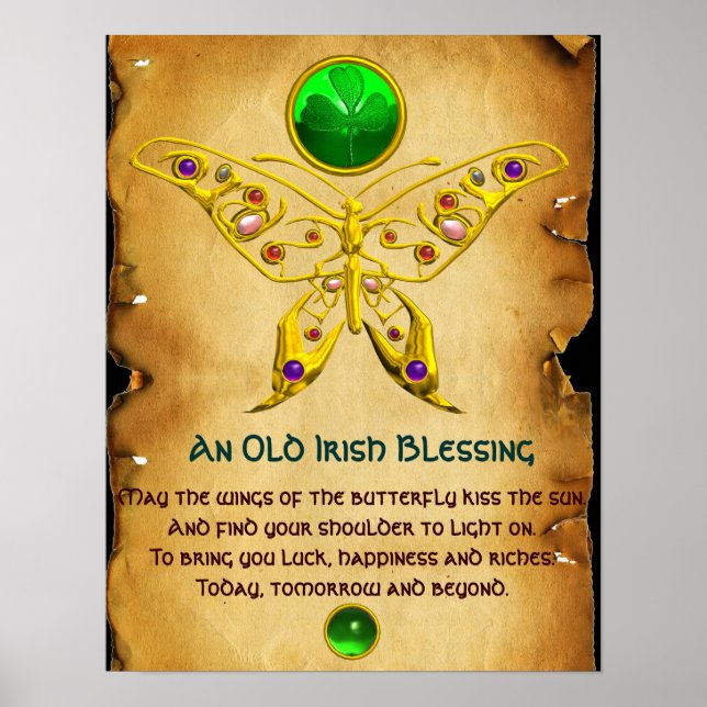 Gamla Irish Blating Parchment med Guld Butterfly Poster (Framsidan)
