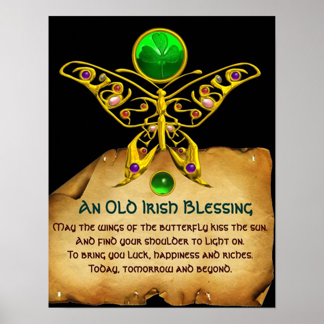 Gamla Irish Blating Parchment med Guld Butterfly Poster (Framsidan)