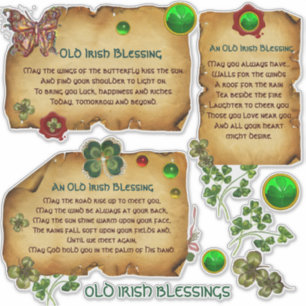 Gamla Irish Blessings Parchment Shamrocks, Butterf Klistermärken